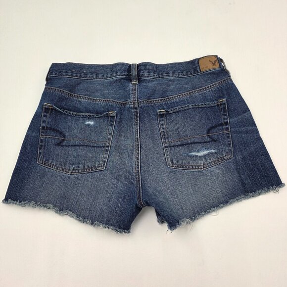 American Eagle Cut Off Button Fly Jean Shorts Jorts Womens 10 Distressed Cotton - Picture 2 of 11
